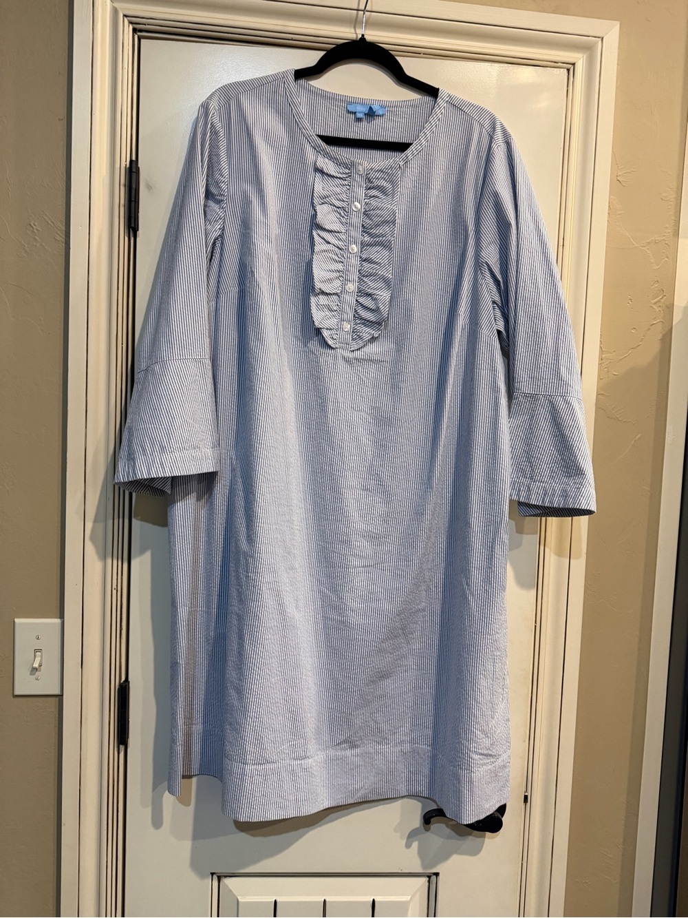 Draper James Blue & White Seersucker Ruffle Shift Dress